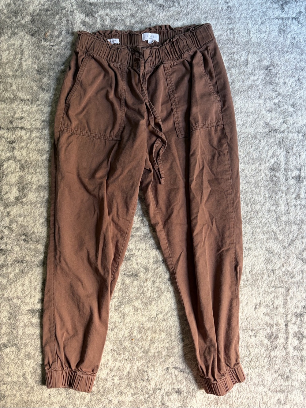 Women’s LOFT Brown Elastic Waist, Cotton, Ankle Length Jogger Pants
